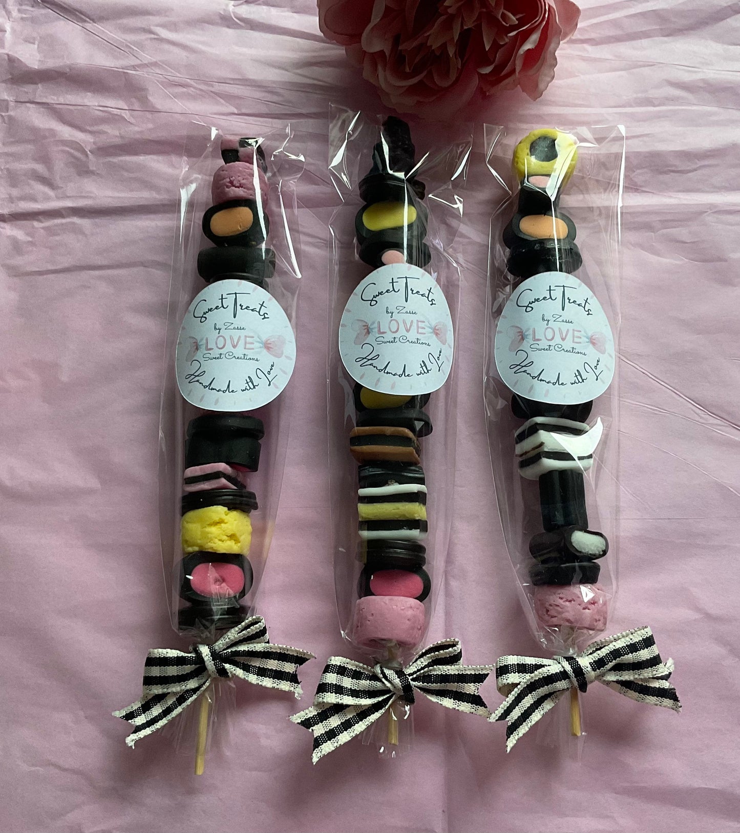 Three liquorice kebabs personalised message