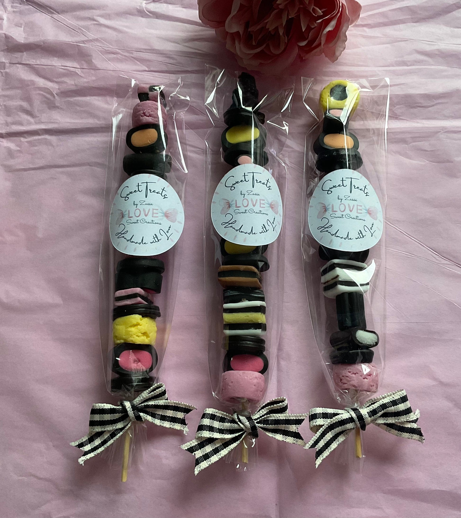 Three liquorice kebabs personalised message